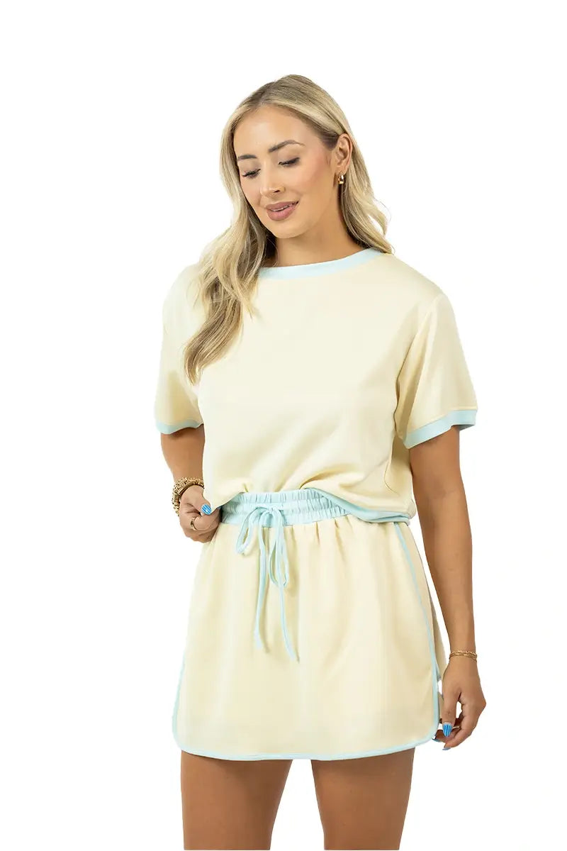 Yellow and Blue Contrast Cute Matching Skirt Set