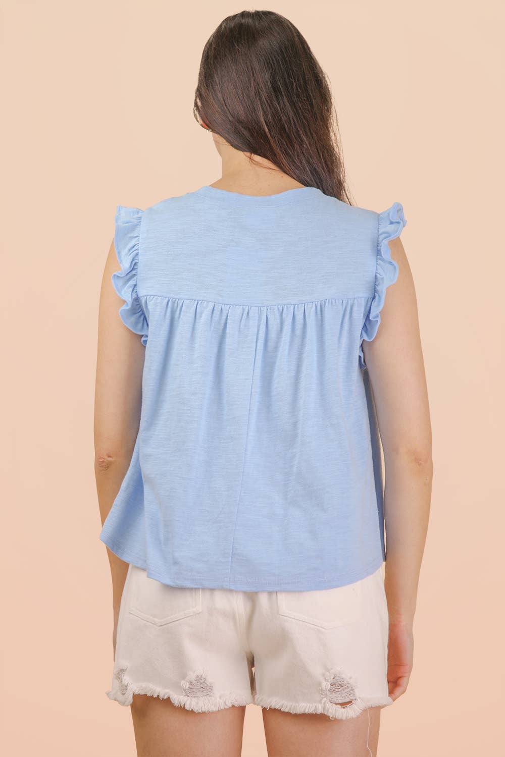 Ruffle Detail Solid Knit Top