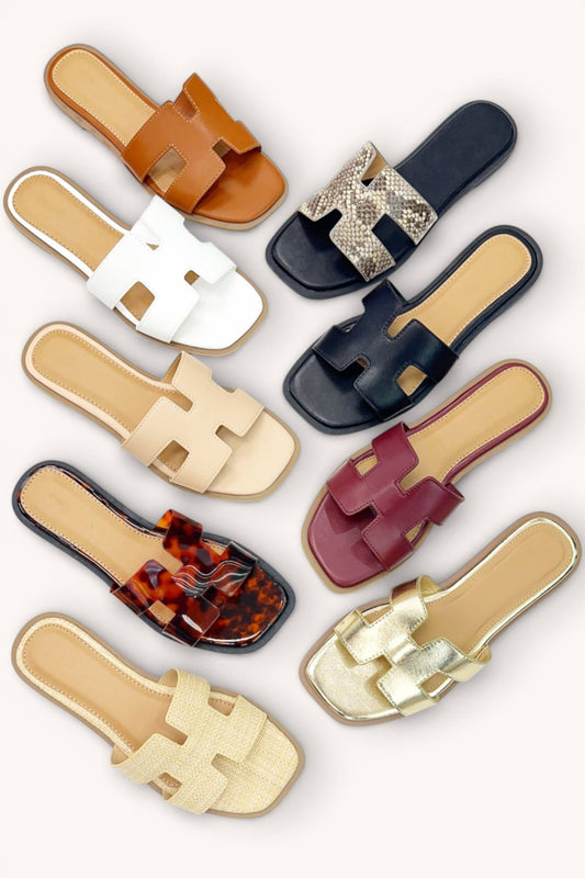 ELIO-20 SLEEK H-STRAP CHIC SQUARE TOE SHAPE SLIDE ON FLAT SA