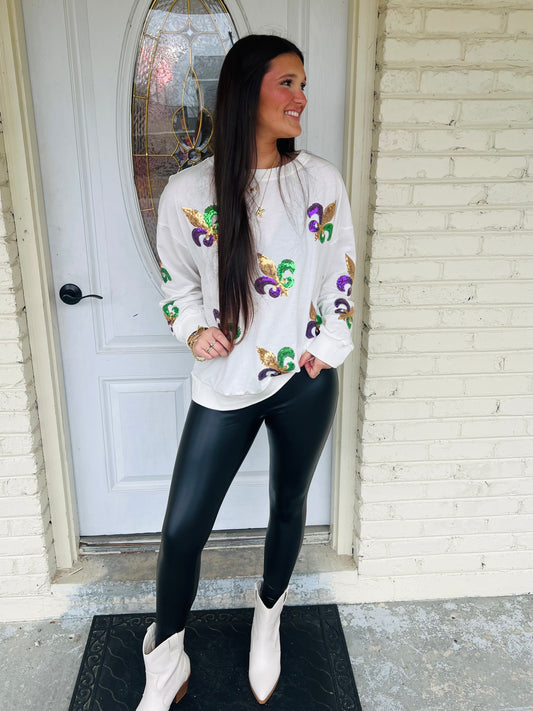 Fleur De Lis Sequin Pullover