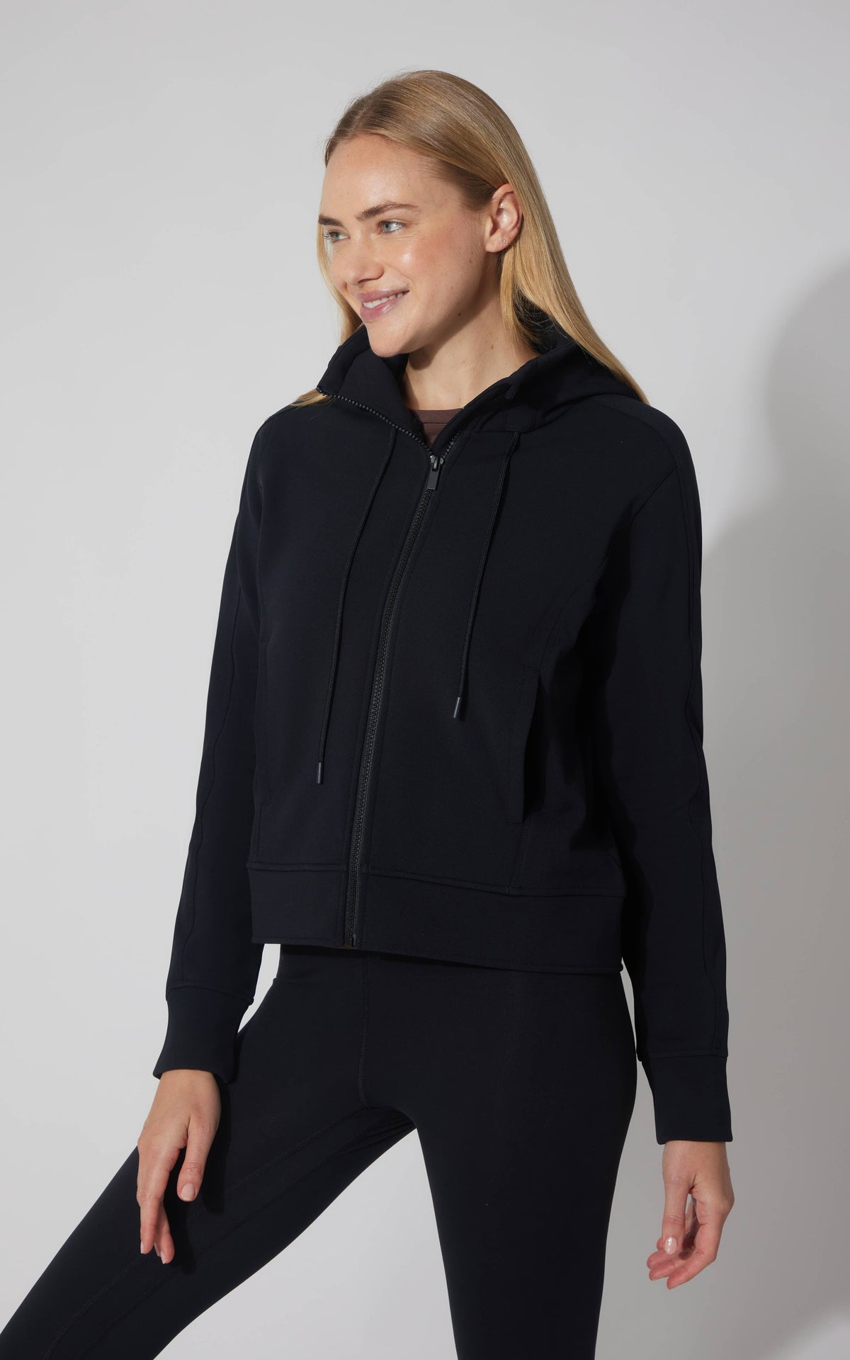 Women's Fleece Lined Full Zip Hoodie Jacket with Seam Design