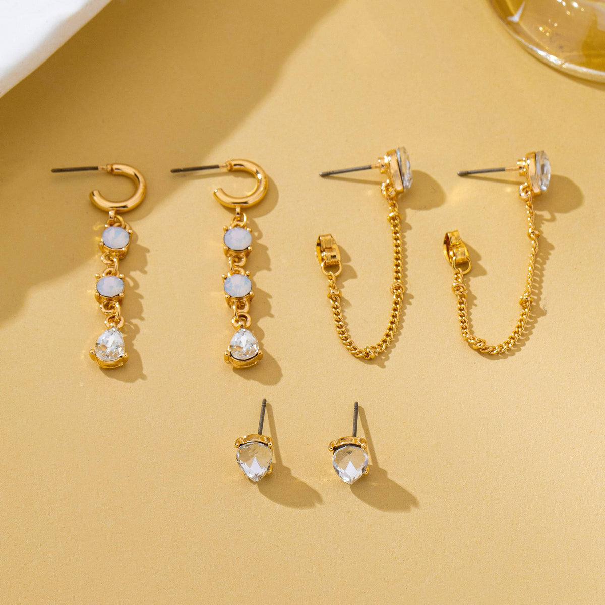 Crystal Stud & Linear Opal Drop Set