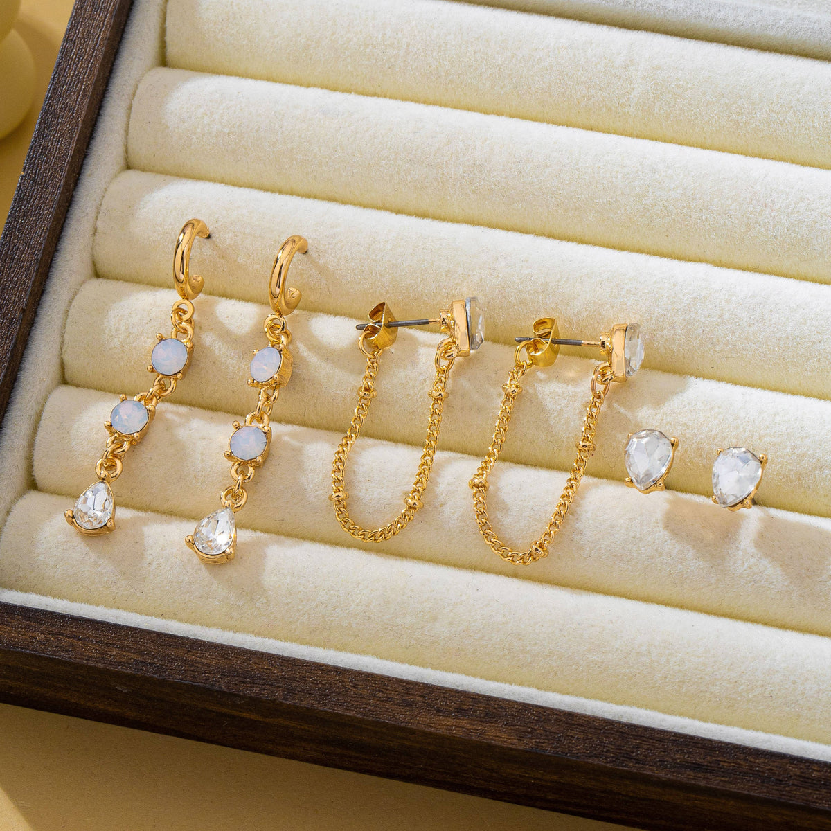 Crystal Stud & Linear Opal Drop Set