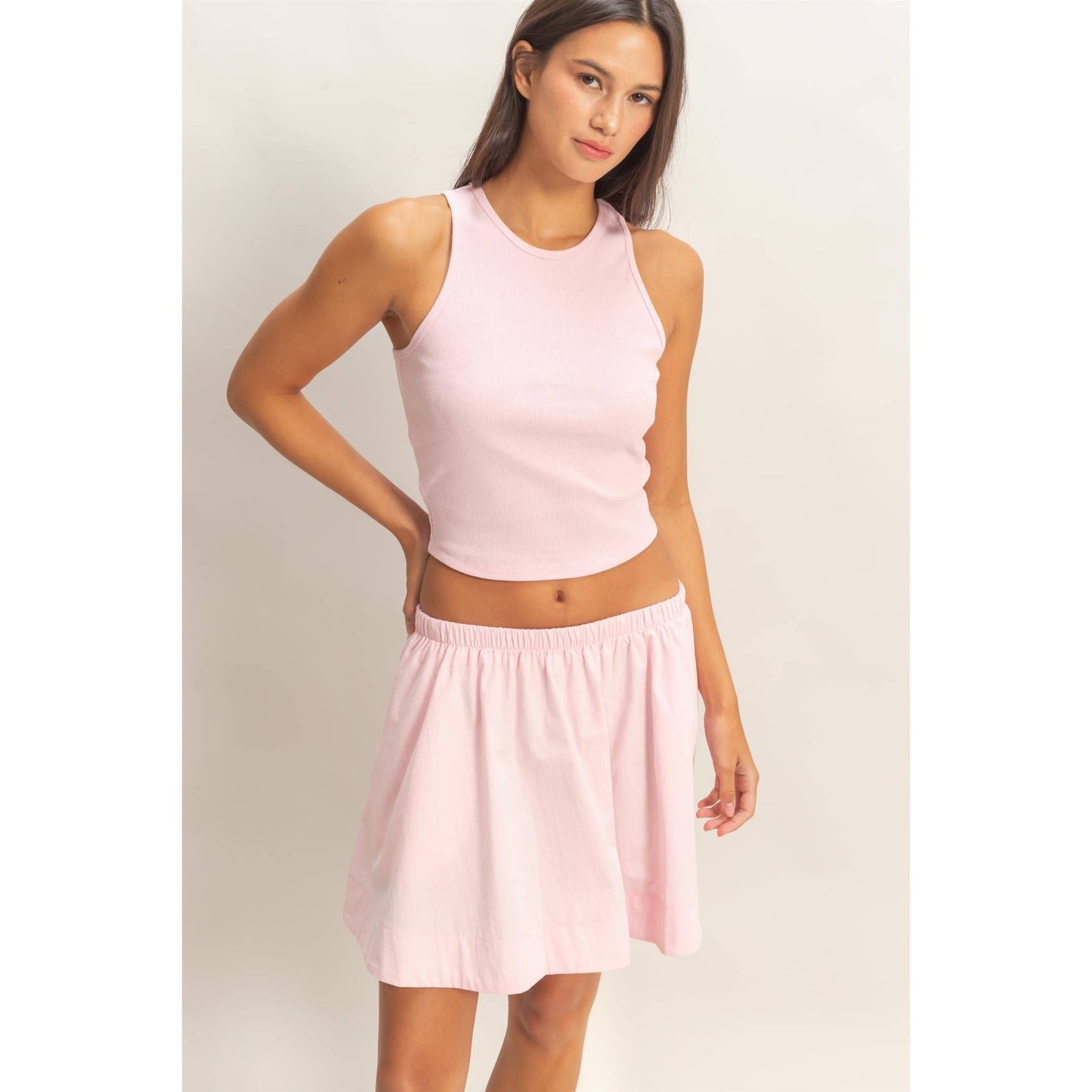 Sleeveless Ribbed Top And Skirt Set