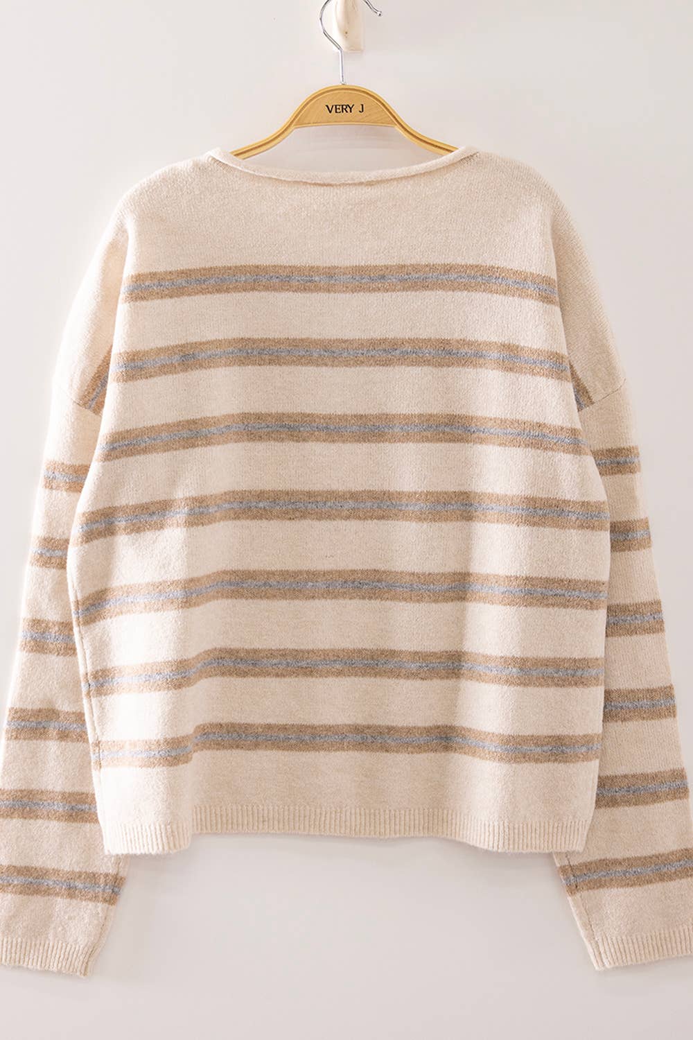 Cozy Stripe Button Knit Sweater