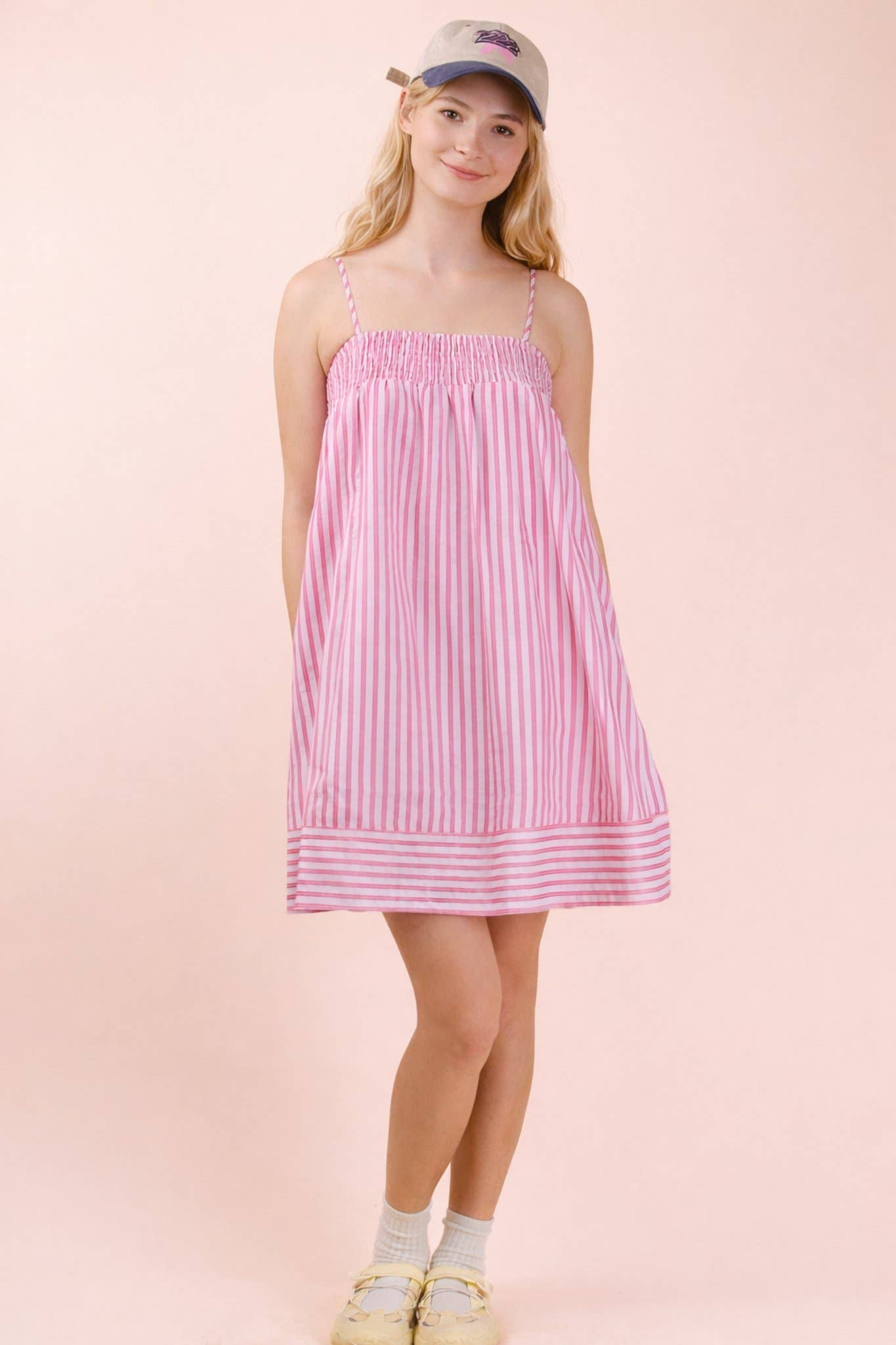 Smocking Detail Stripe Woven Mini Sundress