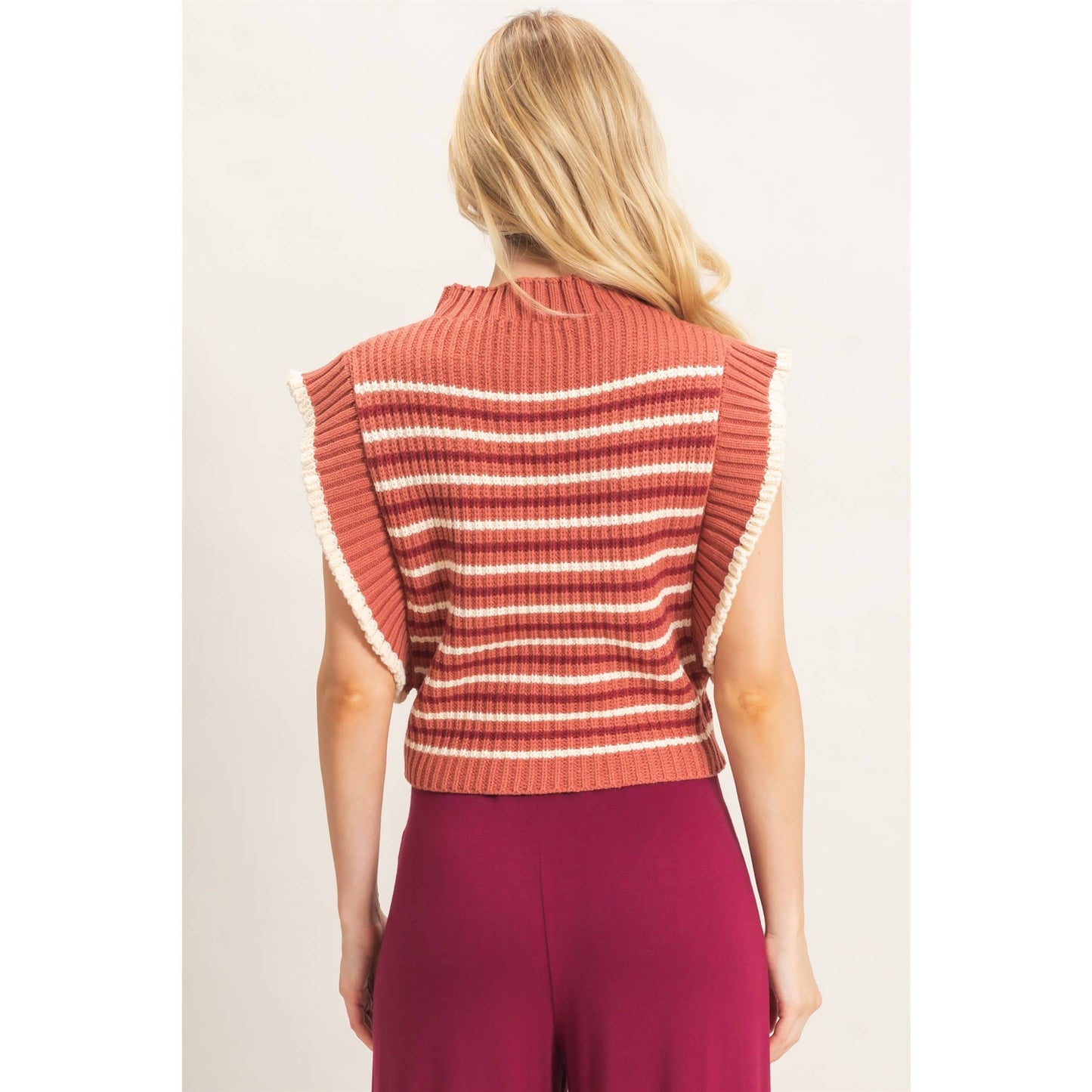 Ribbed Ruffle Sleeve Sweater