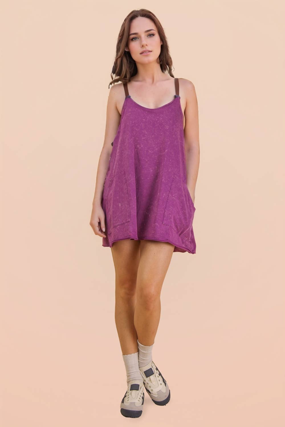 Mineral Washed Knit Mini Dress with Shorts Inside 