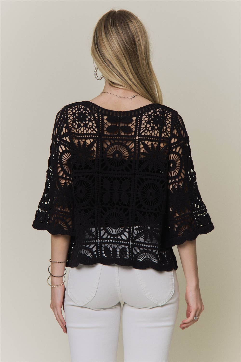 OPEN-KNIT SQUARE CROCHET TOP