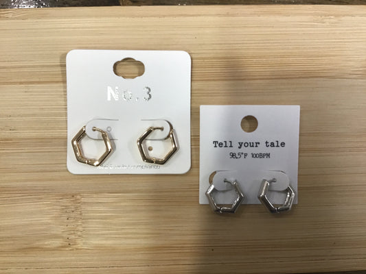 Hexagon Huggie Hoops