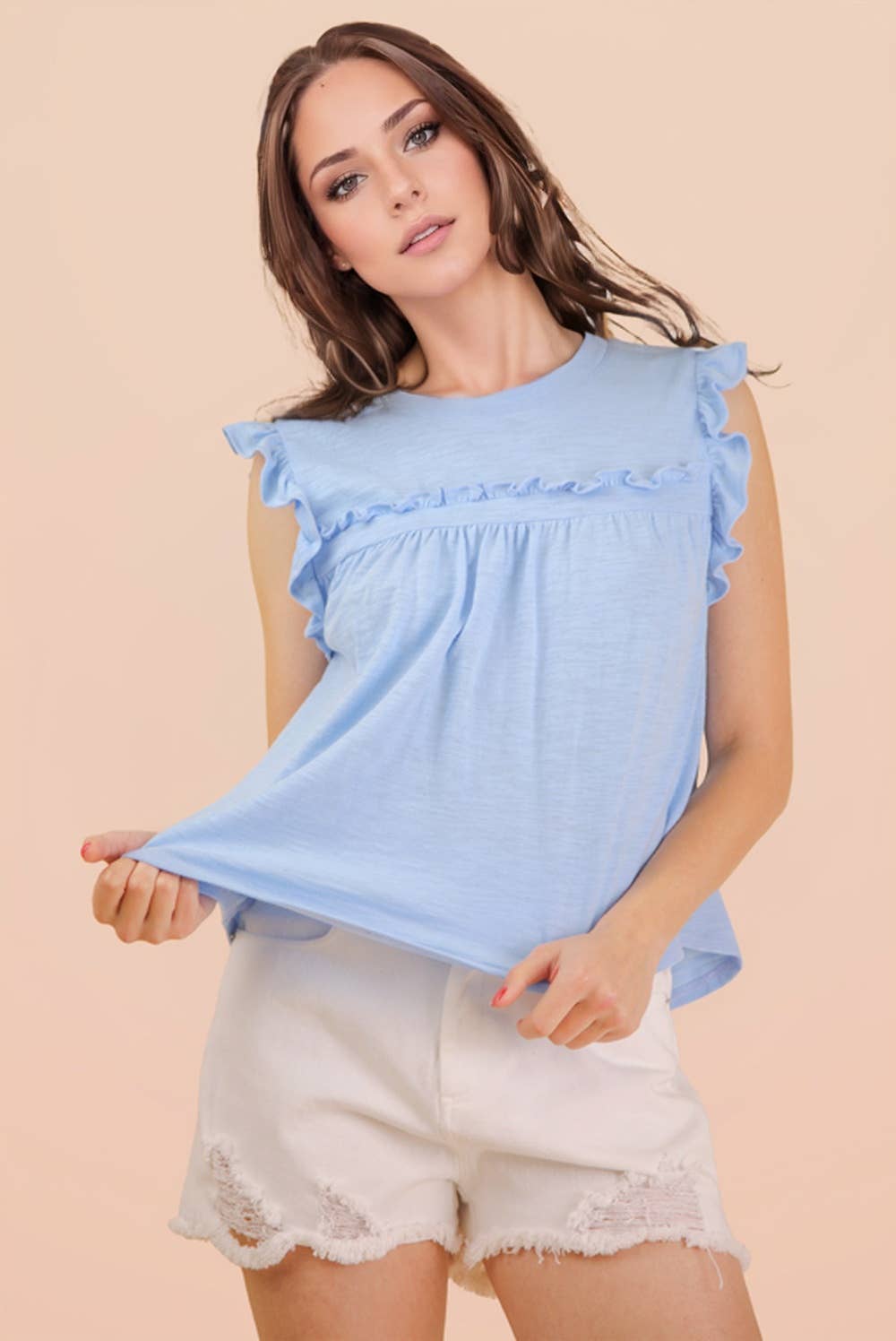 Ruffle Detail Solid Knit Top