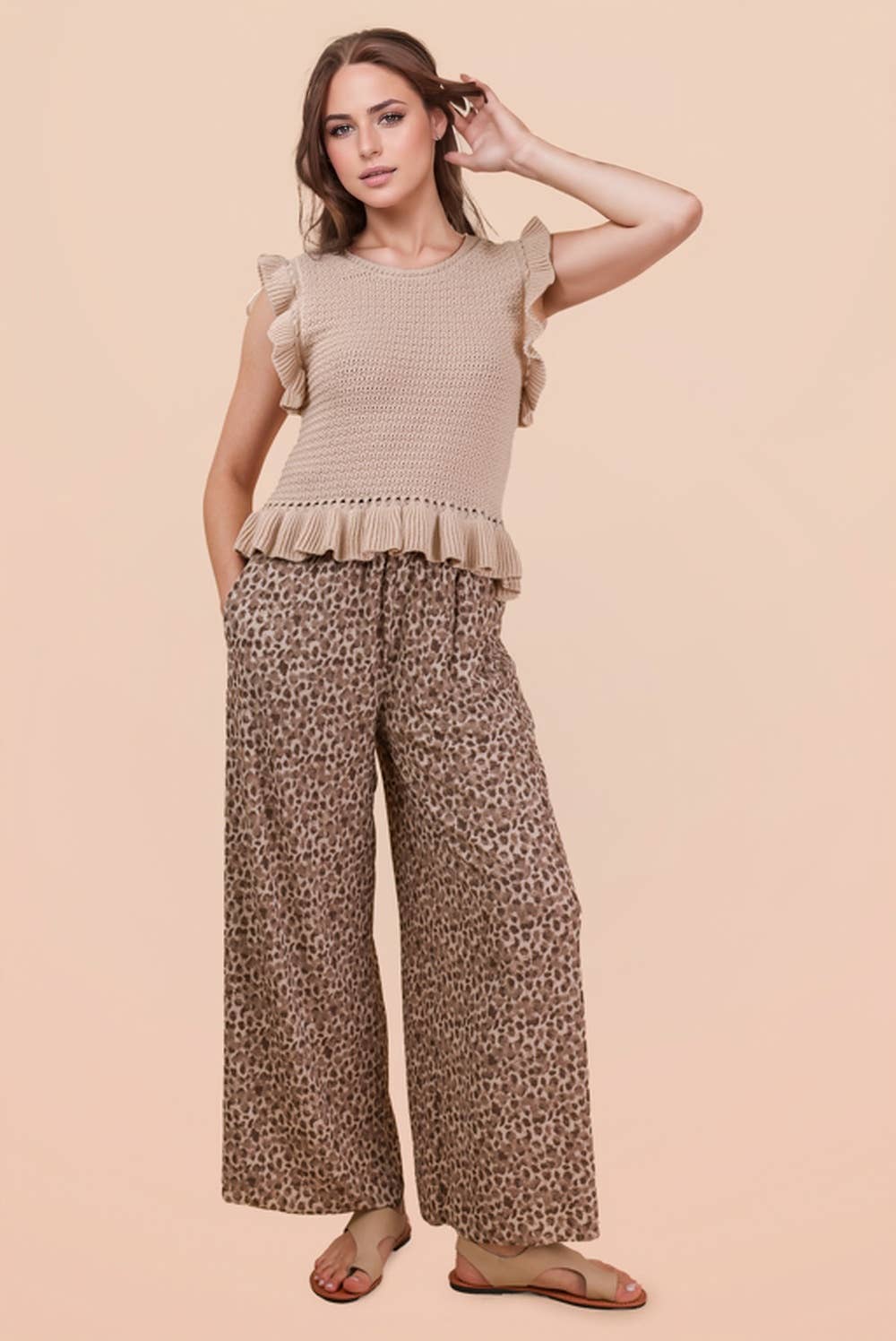 12W3640N-Ruffled Sweater Knit Top
