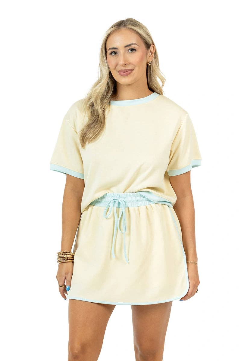Yellow and Blue Contrast Cute Matching Skirt Set