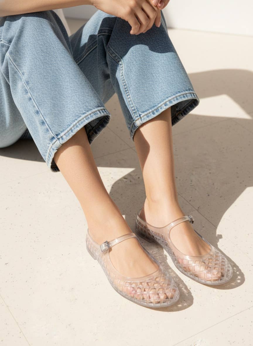 Jelly Mary Jane Flats Woven Lattice Mesh Shoes
