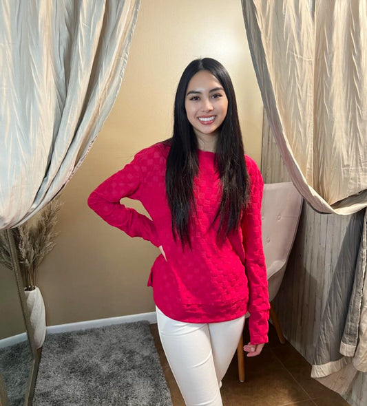 pink checkered sweater