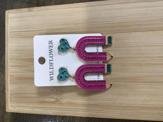 Curved Pencil & Heart Earrings