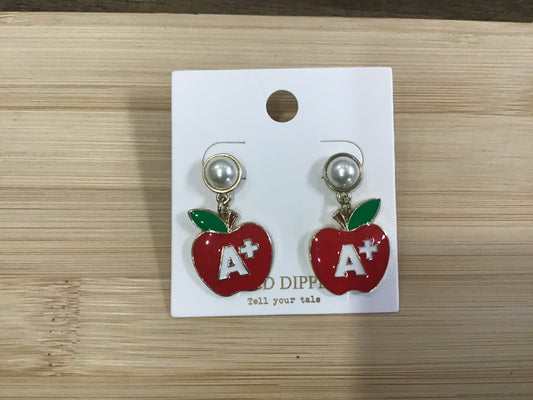A+ Apple And Pearl Drop Earrings