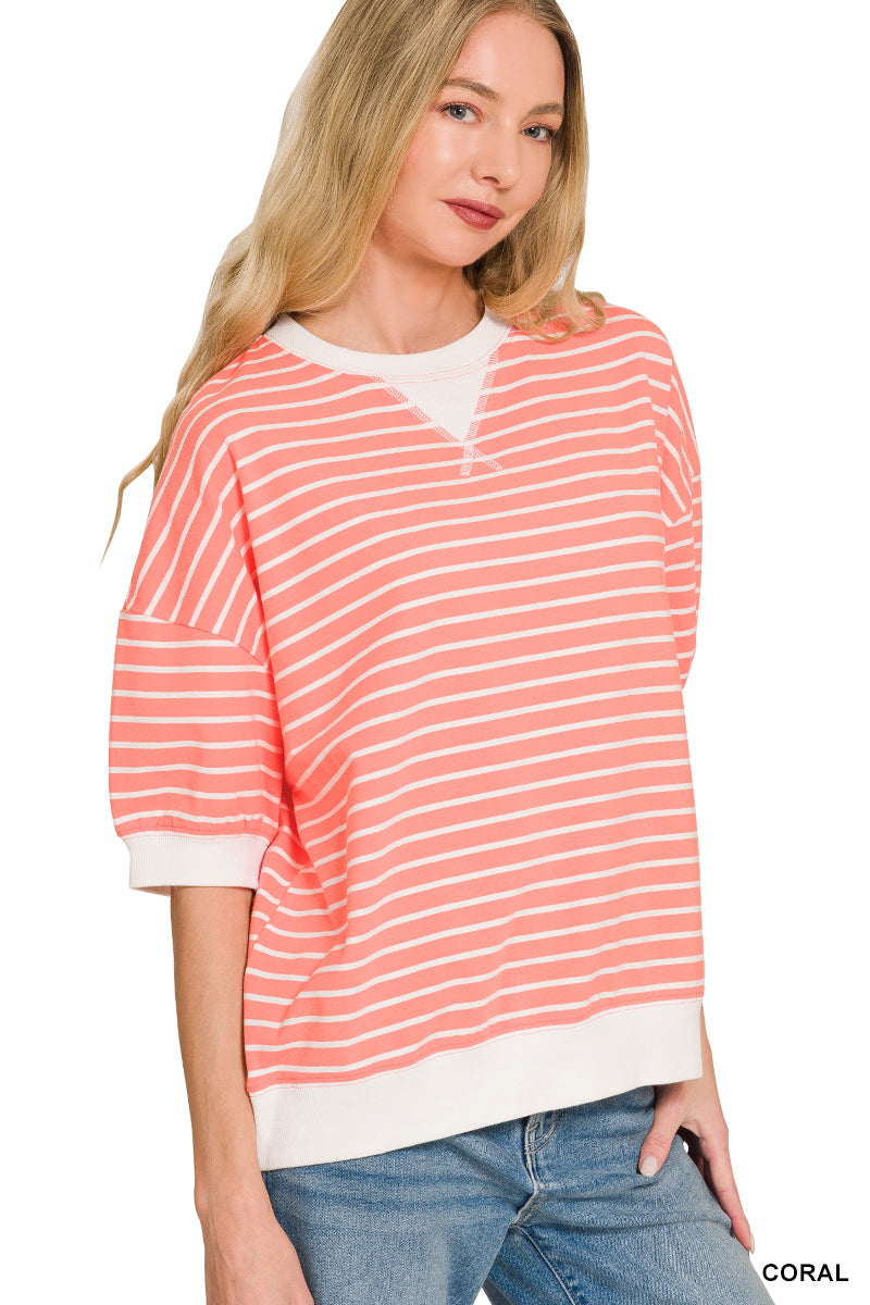 Striped rib banded pullover