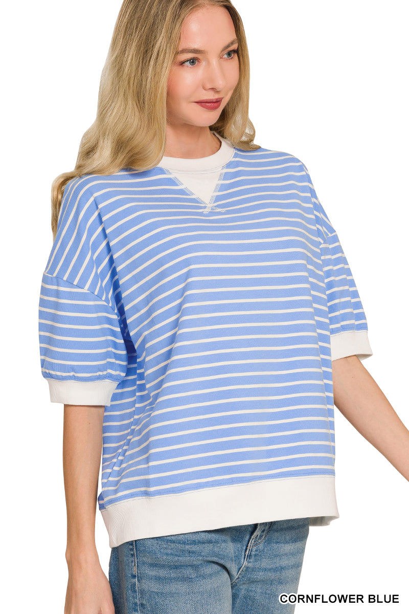 Striped rib banded pullover