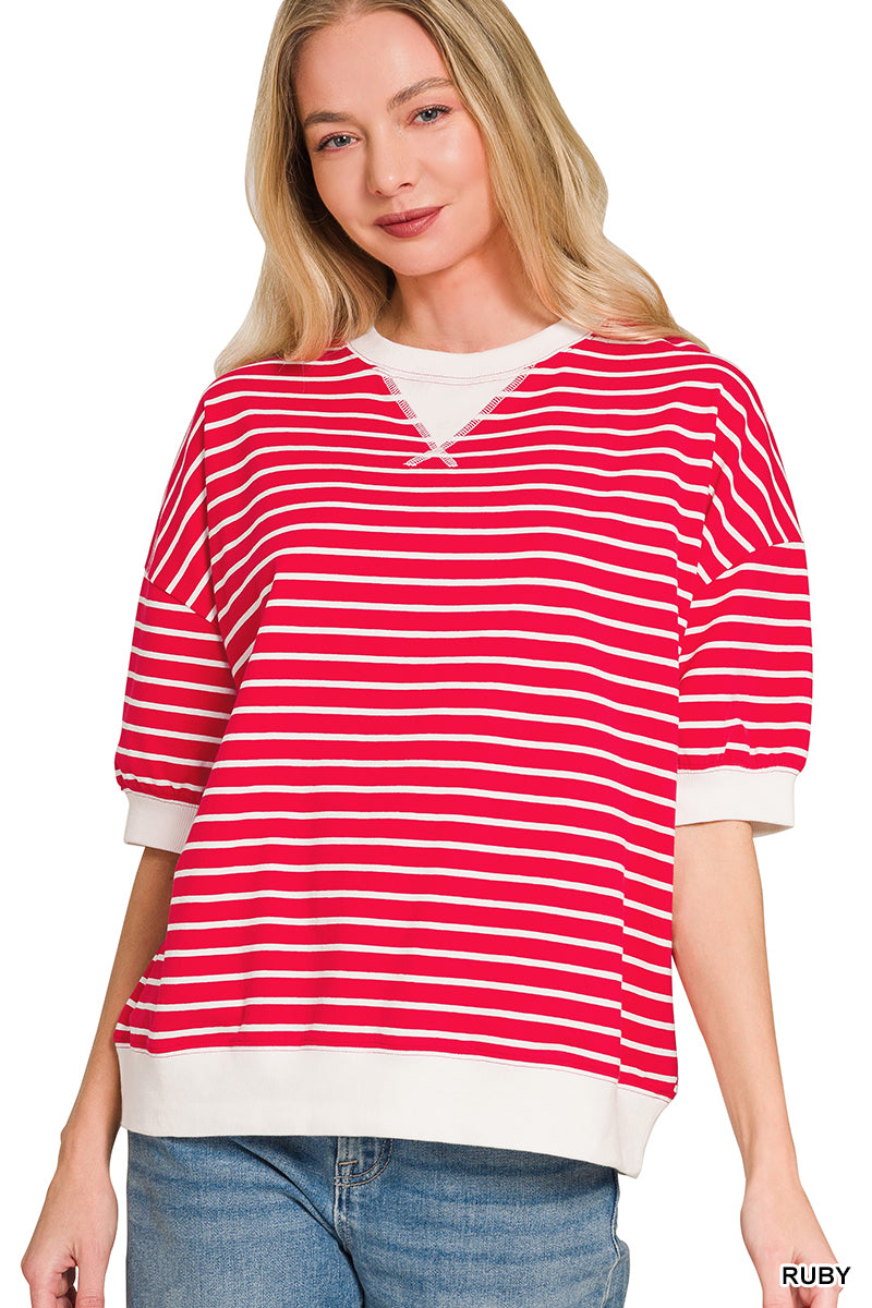 Striped rib banded pullover