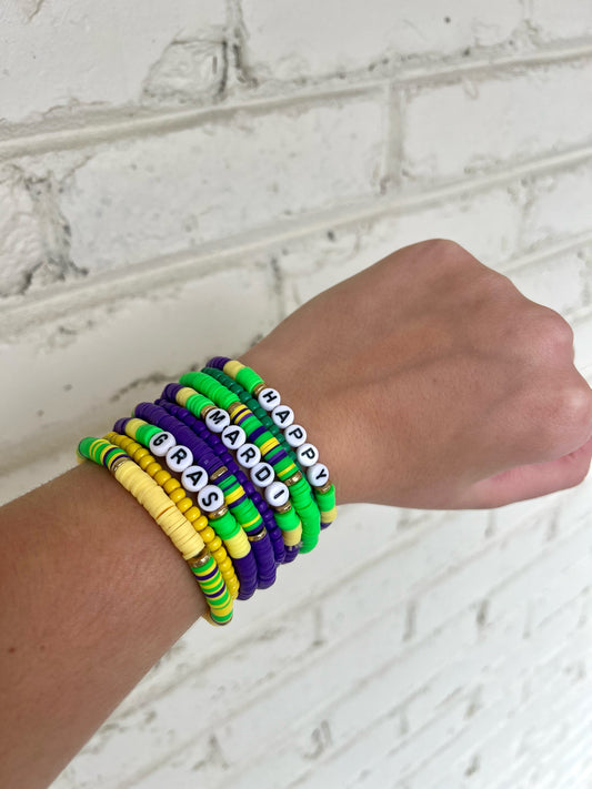 Mardi Gras bracelet stack