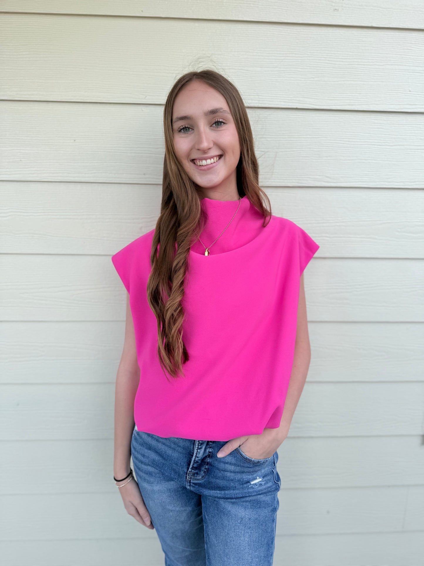 Poppy Mock Neck Balloon Top