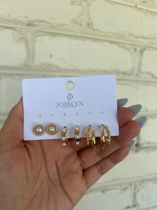 Gold Pearl Hoop Stud Trio Earrings