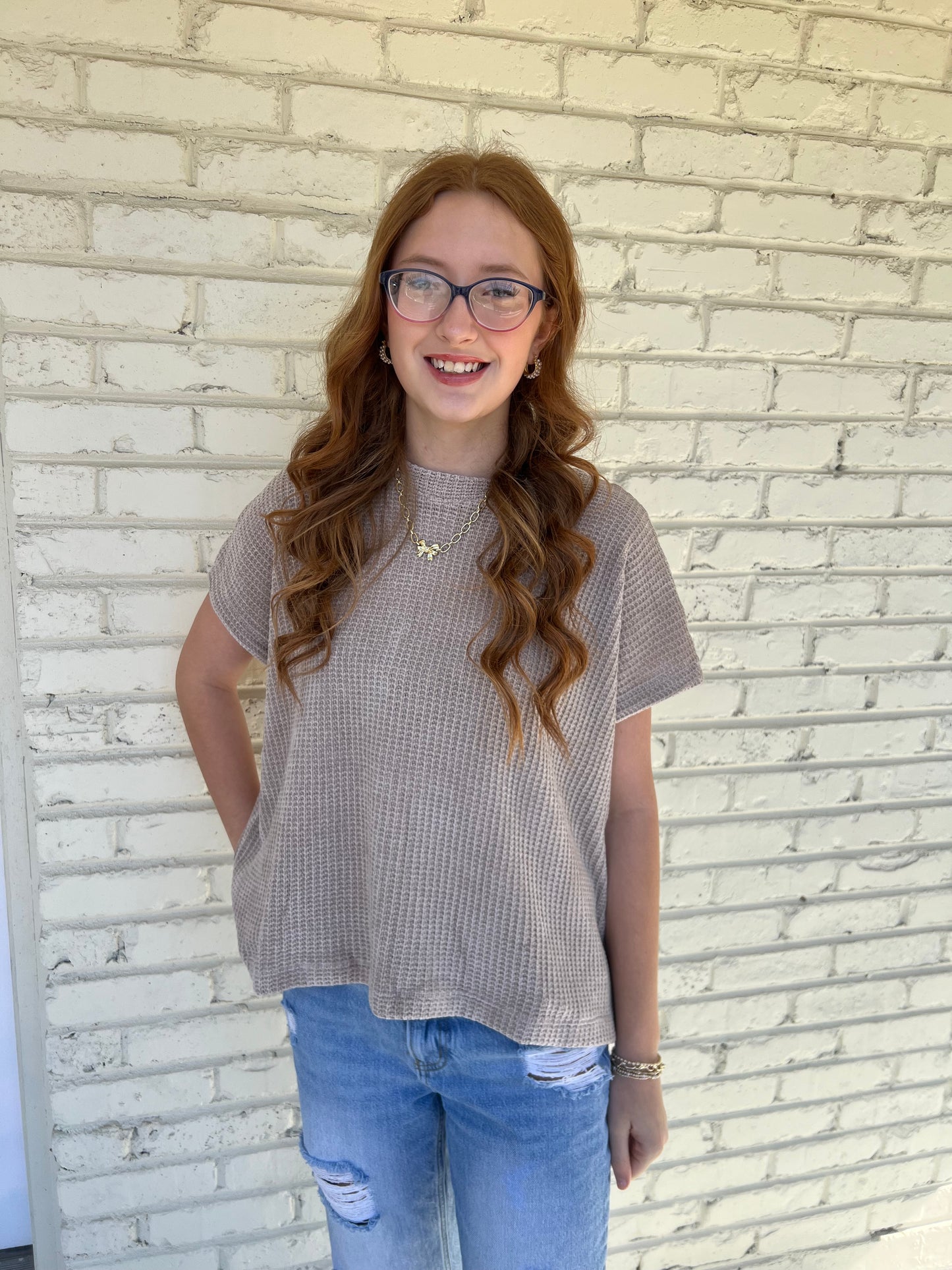 Starlight Waffle Cap Sleeve Sweater