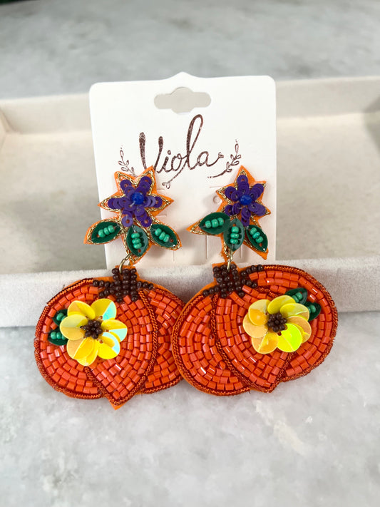 Pumpkin and Flowers Earrings