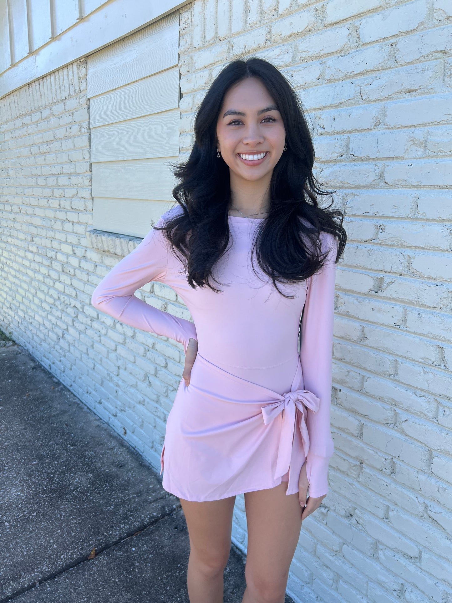 Long sleeve front tie romper