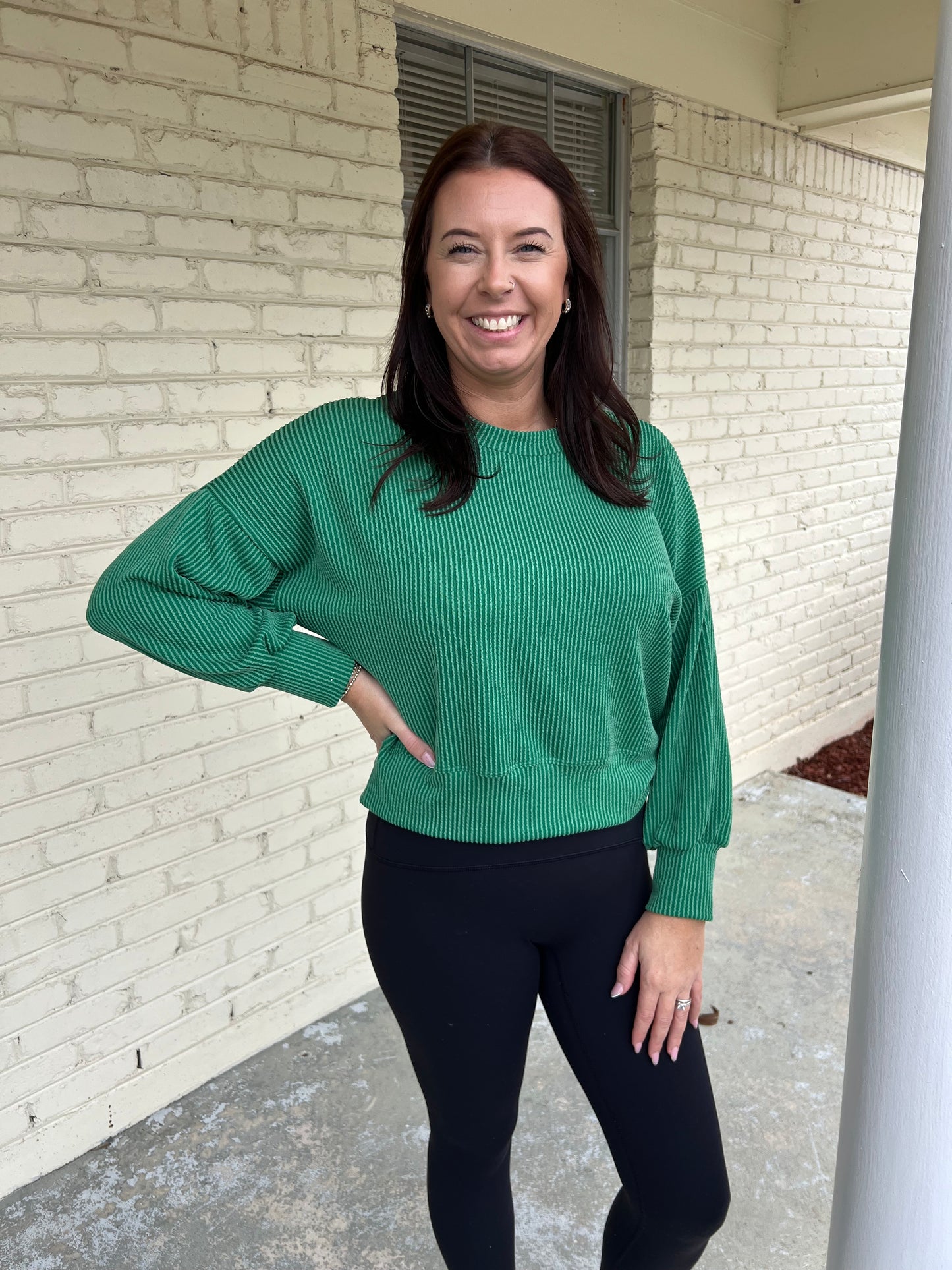 Cropped Long Sleeve Wave Ribbed Top