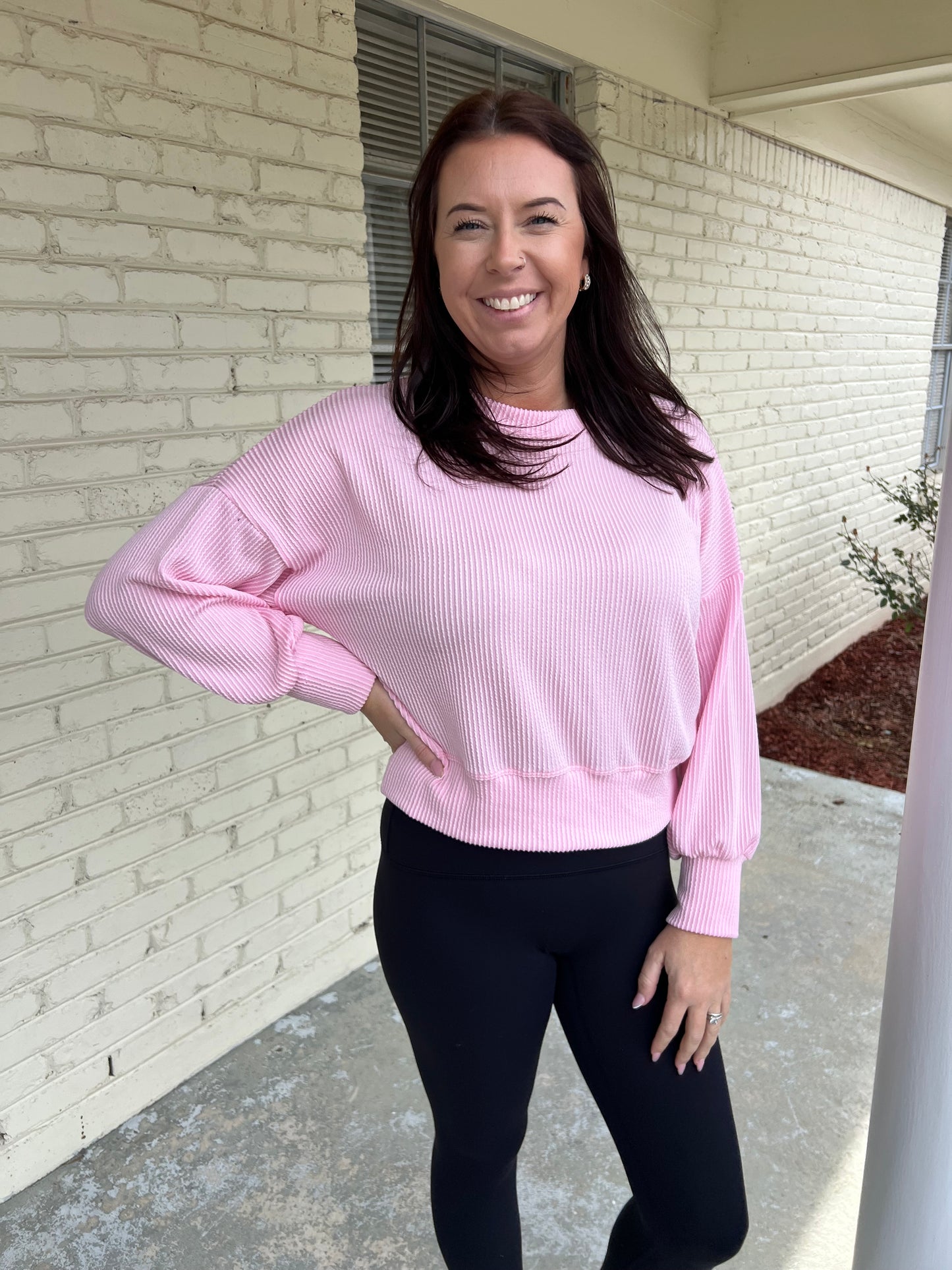 Cropped Long Sleeve Wave Ribbed Top