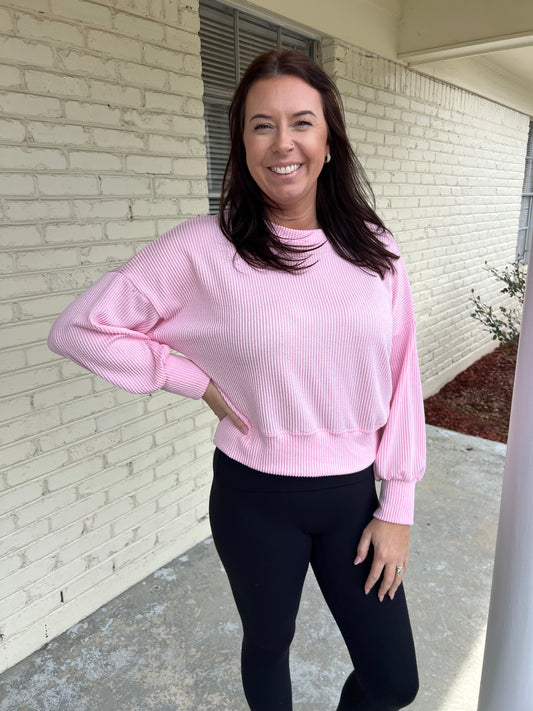 Cropped Long Sleeve Wave Ribbed Top