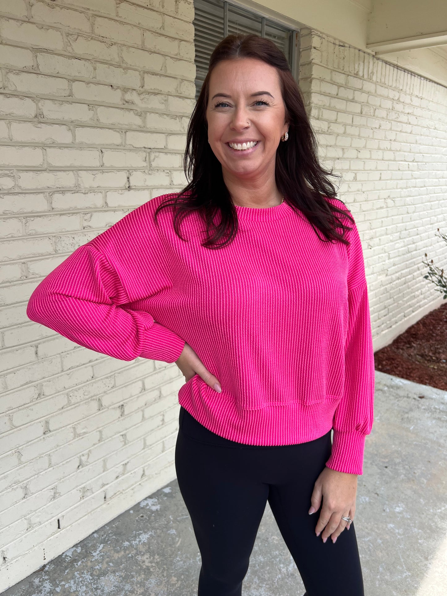 Cropped Long Sleeve Wave Ribbed Top
