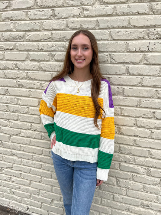 Mardi Gras Striped Relaxed Pullover