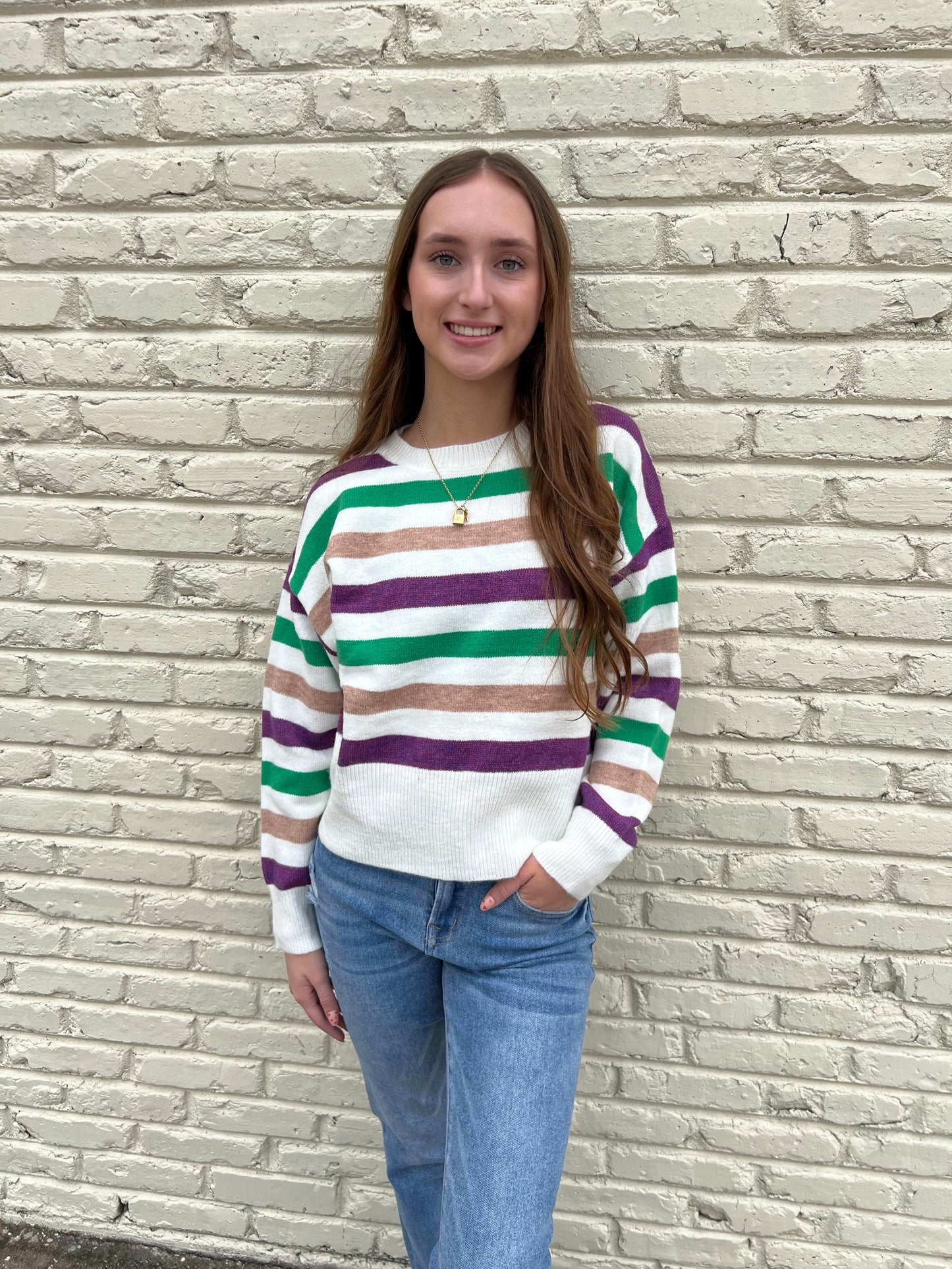 Classic Colorful Stripe Relaxed Fit Pullover Top