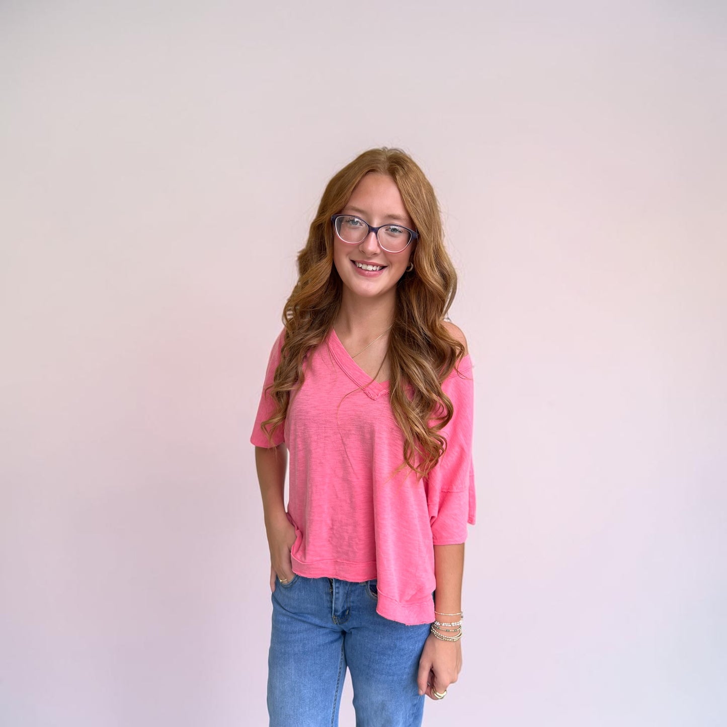 Oversized V-Neck Short Sleeve Top