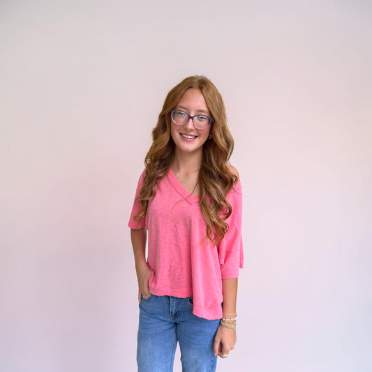 Oversized V-Neck Short Sleeve Top