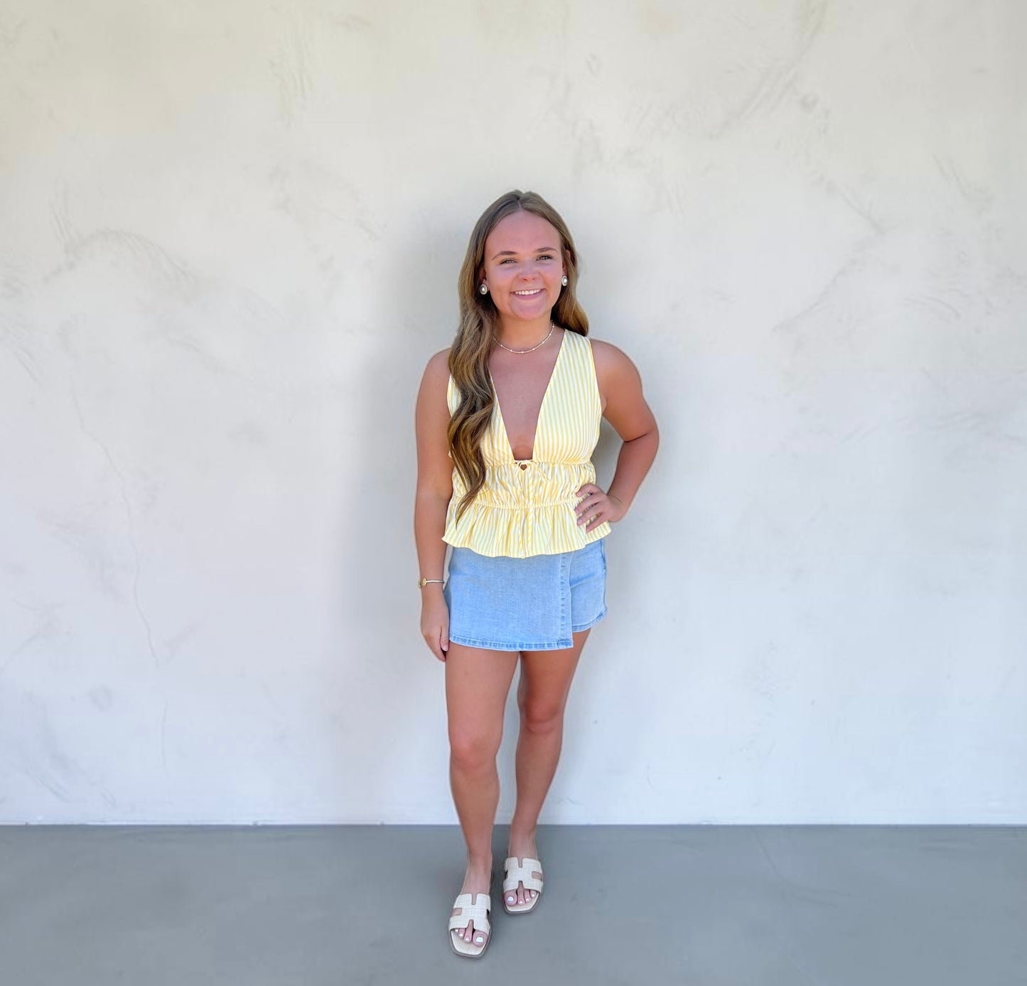 Striped Tie Front Peplum Sleeveless Top