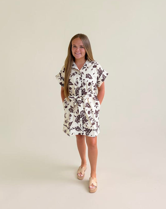 Floral print short sleeve mini shirt dress