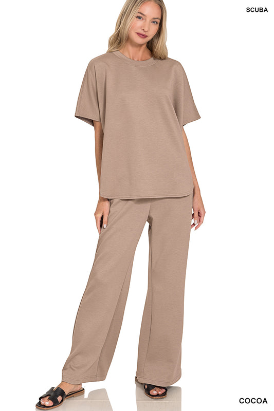 Scuba Curved Hem Top And Pants Set