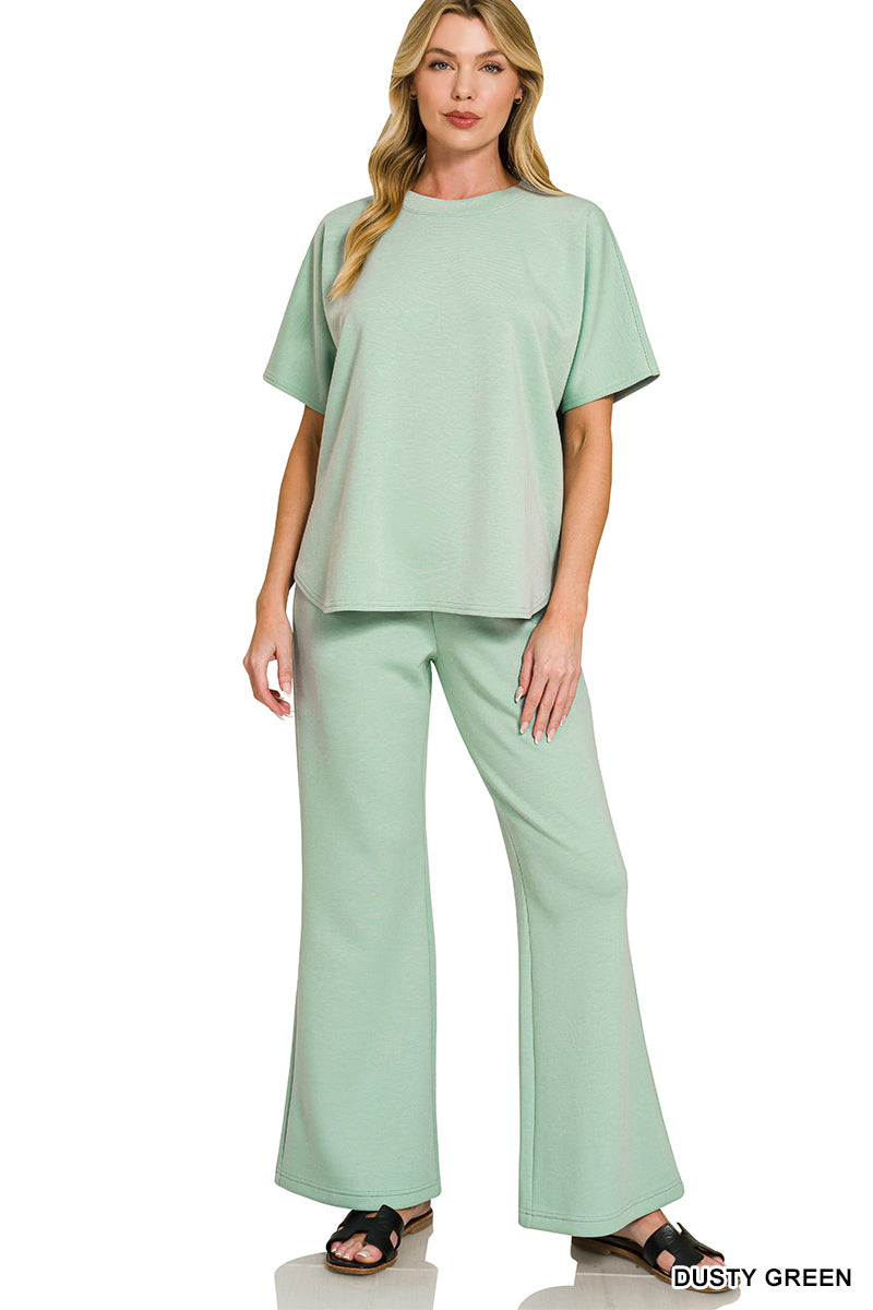 Scuba Curved Hem Top And Pants Set