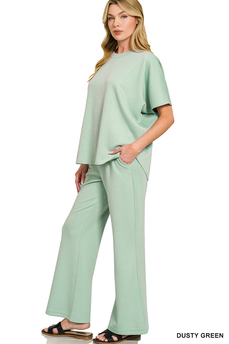 Scuba Curved Hem Top And Pants Set