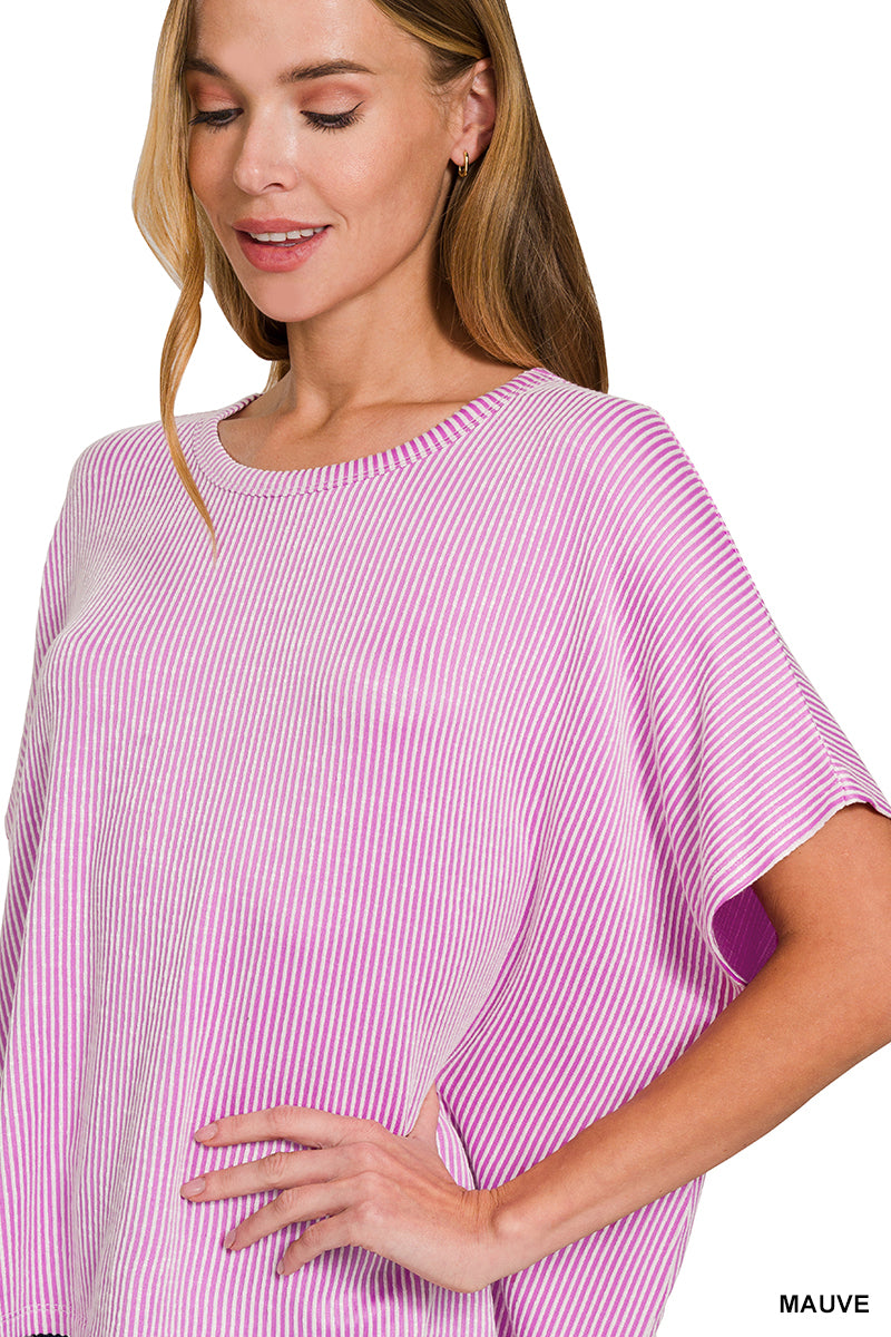 Ribbed Stripped Oversized Short Top