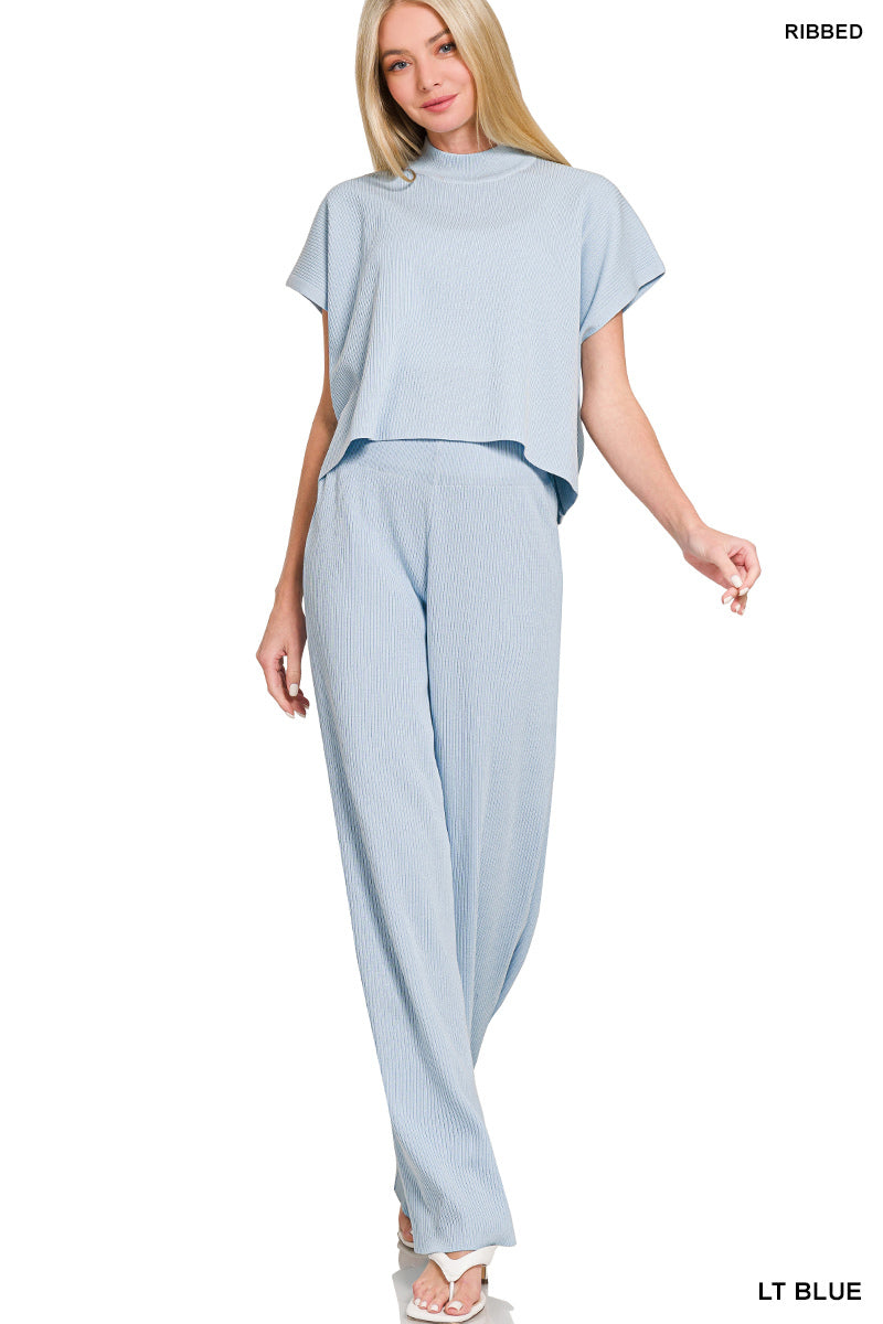 Viscose sweater short slv top & pants 2pcs set