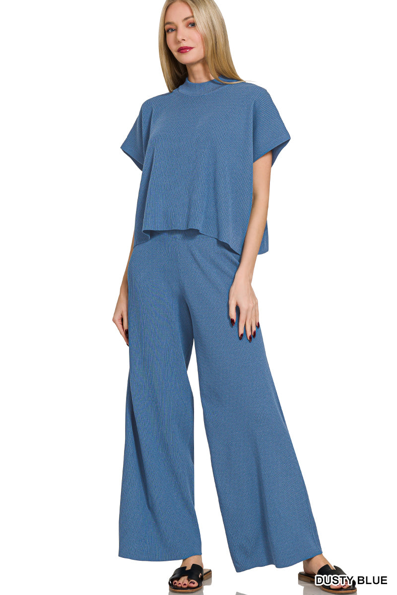 Viscose sweater short slv top & pants 2pcs set