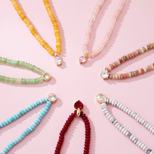 NATURAL SEMI PRECIOUS STONE BEADED CHARM NECKLACE
