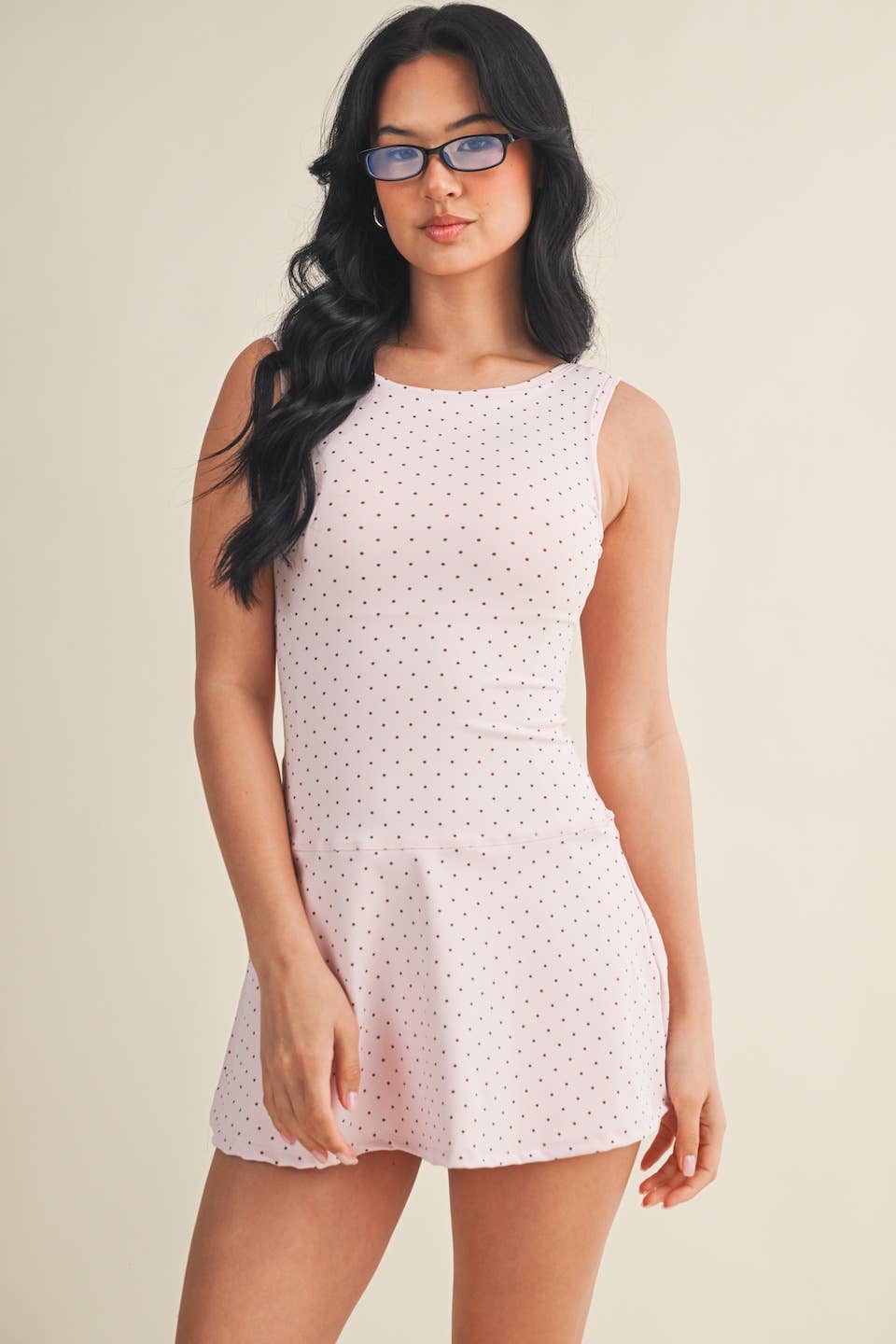 Polka Dot Print A-Line Mini Dress with Drop Waist