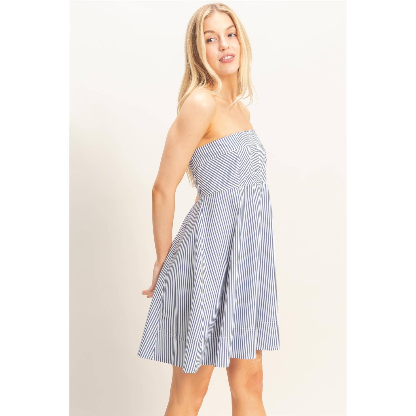 Striped Strapless A-Line Dress