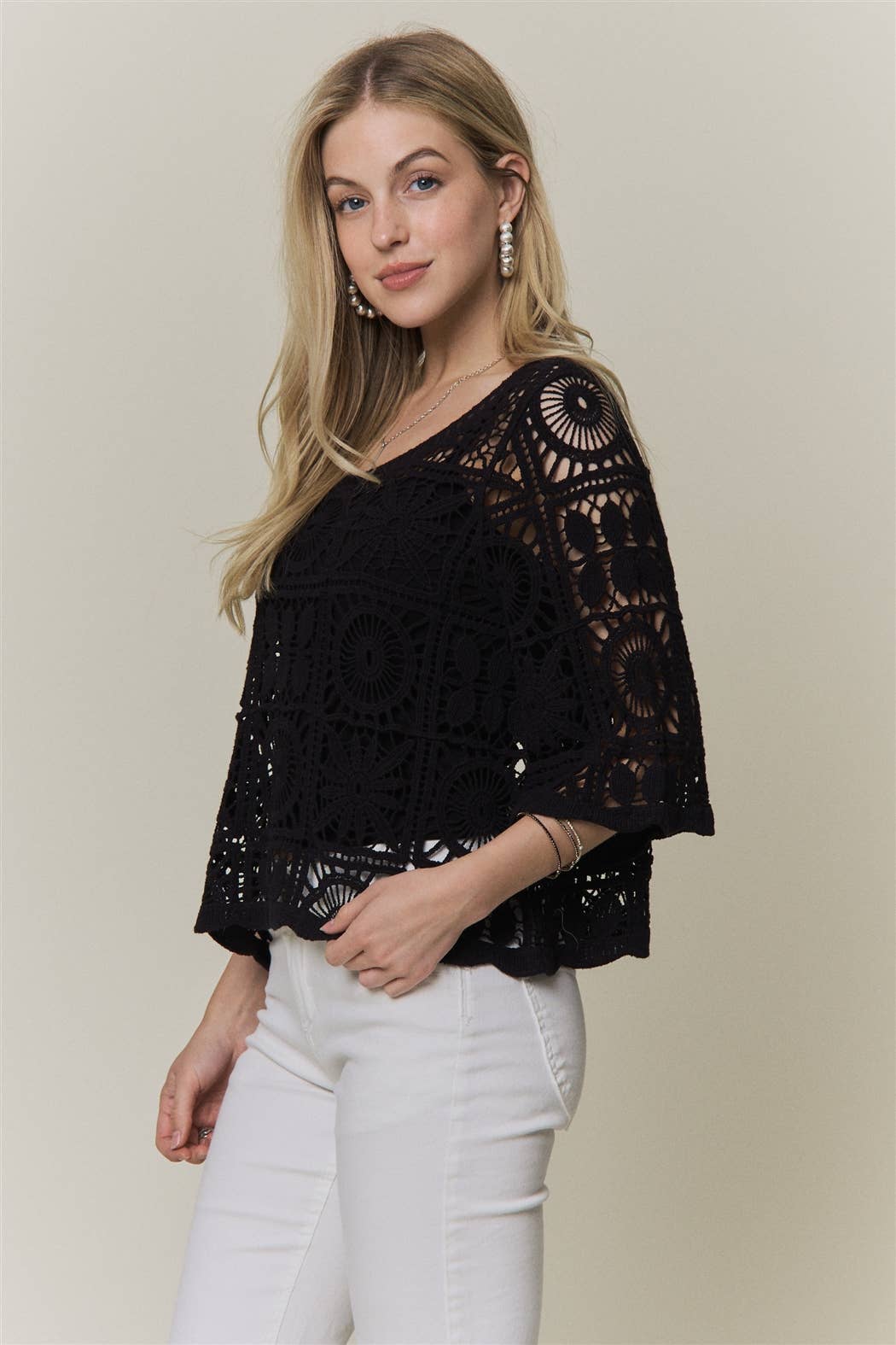 OPEN-KNIT SQUARE CROCHET TOP